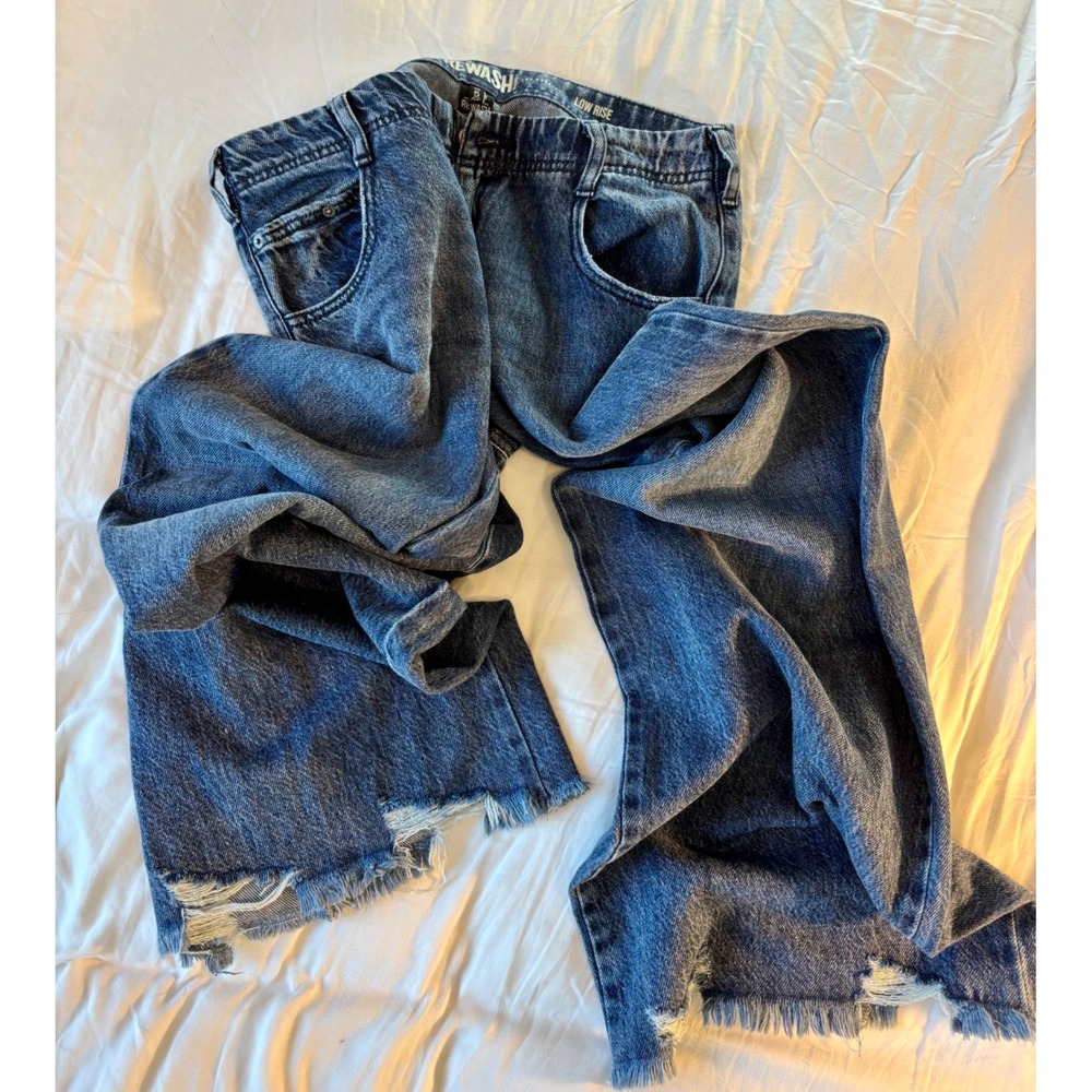 Rewash Los Angeles Low Rise Wide Leg Blue Jeans Raw Hem Size 5 27